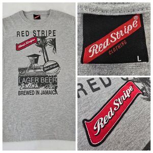 Red Stripe Lager Beer Shirt Mens L Embroidered Logo Brewed In Jamaica Gray